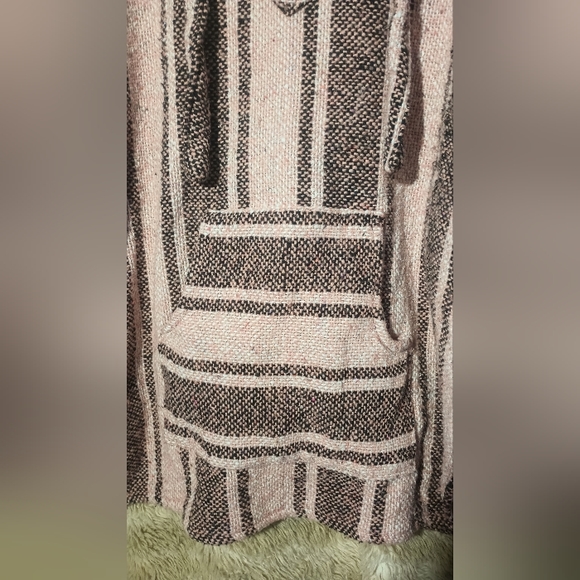 Mr. Baja Mexican Poncho Hoodie Fleece inside Pink Gray Large - Picture 11 of 13